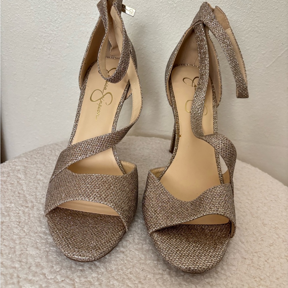 Jessica Simpson Rayli Gold  Ankle strap high heel 
Size 9.5